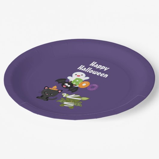 Niedliche Katze, Fledermäuse, Mama und Geist Pappteller (Schrägansicht)