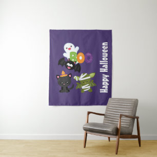 Niedliche Katze, Fledermäuse, Mama und Geist Wandteppich