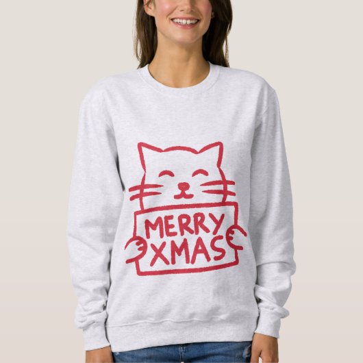 Niedliche Katze Frohe Weihnachten Sweatshirt (Vorderseite)