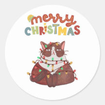niedliche Katze Frohe Weihnachts Classic Round Sti