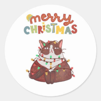 niedliche Katze Frohe Weihnachts Classic Round Sti Runder Aufkleber