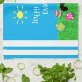 Niedliche Katze fröhliche Ostern Stripes Geschirrtuch (Gefaltet)