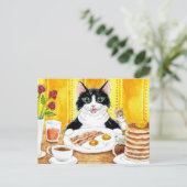 Niedliche Katze frühstückt Postkarte (Stehend Vorderseite)