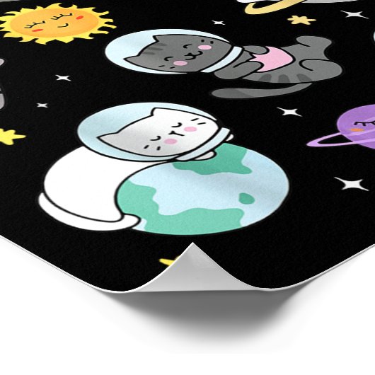 Niedliche Katze Funny Space Astronaut Planet Katze Poster (Ecke)