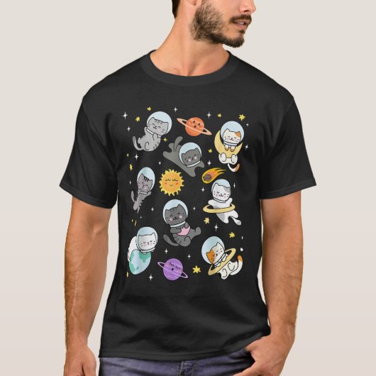 Niedliche Katze Funny Space Astronaut Planet Katze T-Shirt (Vorderseite)