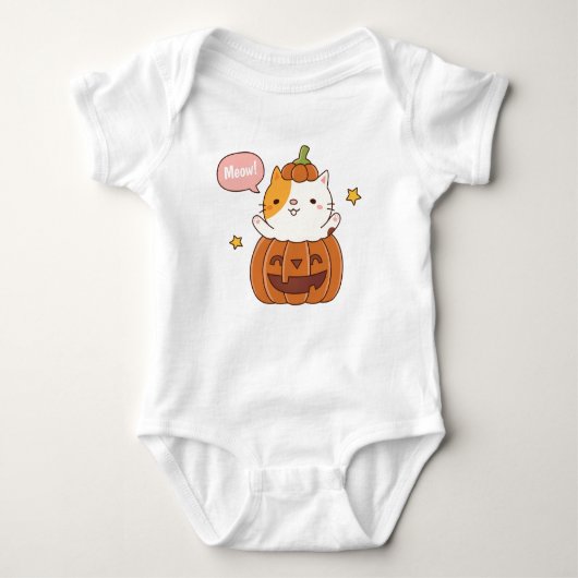 Niedliche Katze, gebürstetes KürbisHalloween Baby Strampler (Vorderseite)