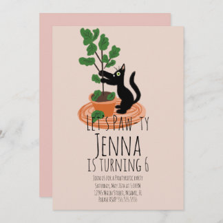 Niedliche Katze Geburtstagsparty Black Pink Einlad Einladung