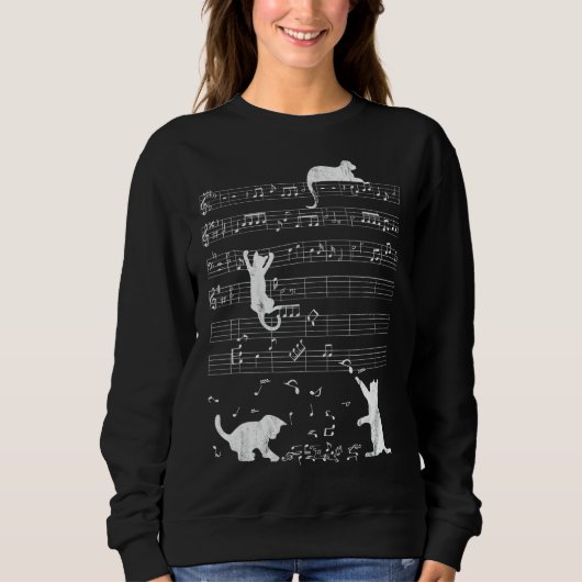 Niedliche Katze gestörte Musiknoten Kitty Piano Mu Sweatshirt (Vorderseite)