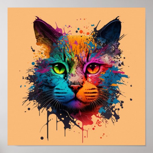 Niedliche Katze - Graffiti Neon Tinte Splash Poster (Vorne)