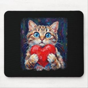 Niedliche Katze hält Herz Valentinstag Kitten Lieb Mousepad