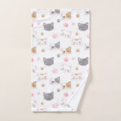 Niedliche Katze hat ein lächelndes Katzen-Muster Badhandtuch Set (Handtuch)
