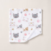 Niedliche Katze hat ein lächelndes Katzen-Muster Badhandtuch Set (Waschlappen)