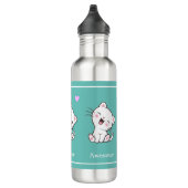 Niedliche Katze & Herz auf Aquamarin Edelstahlflasche (Rechts)