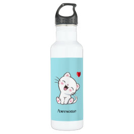 Niedliche Katze & Herz auf Light Blue Edelstahlflasche