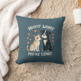 Niedliche Katze & Hunde Liebe Sonniger Cartoon Pet Kissen