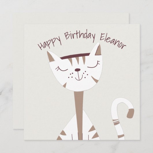 Niedliche Katze Illustration Name Happy Geburtstag (Vorne/Hinten)