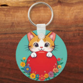 Niedliche Katze-Illustration Schlüsselanhänger (Rückseite)