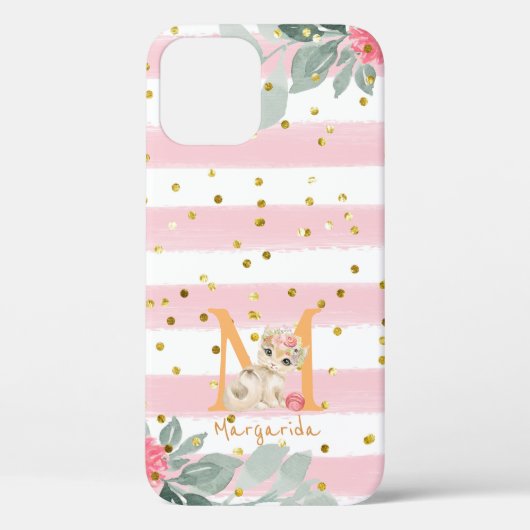 Niedliche Katze Illustration Weiß rosa Streifen Gi Case-Mate iPhone Hülle (Rückseite)