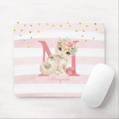 Niedliche Katze Illustration Weiß rosa Streifen Ki Mousepad (Mit Mouse)