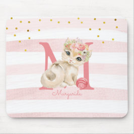 Niedliche Katze Illustration Weiß rosa Streifen Ki Mousepad
