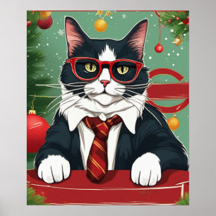 Niedliche Katze im Anzug Weihnachten Poster
