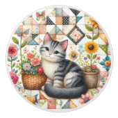 Niedliche Katze im Blumengeflecht Keramikknauf (Vorderseite)