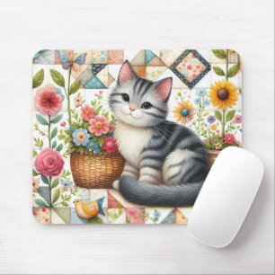 Niedliche Katze im Blumengeflecht Mousepad