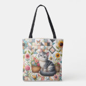 Niedliche Katze im Blumengeflecht Tasche (Rückseite)