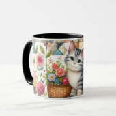Niedliche Katze im Blumengeflecht Tasse (Vorderseite Links)