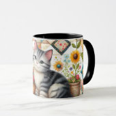 Niedliche Katze im Blumengeflecht Tasse (VorderseiteRechts)