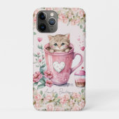 Niedliche Katze im Cup Rosa Rose Blume Case-Mate iPhone Hülle (Rückseite)