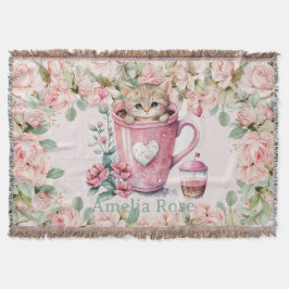Niedliche Katze im Cup Rosa Rose Blume Decke