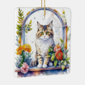 Niedliche Katze im Fenster der Blume Personalisier Keramikornament (Rechts)