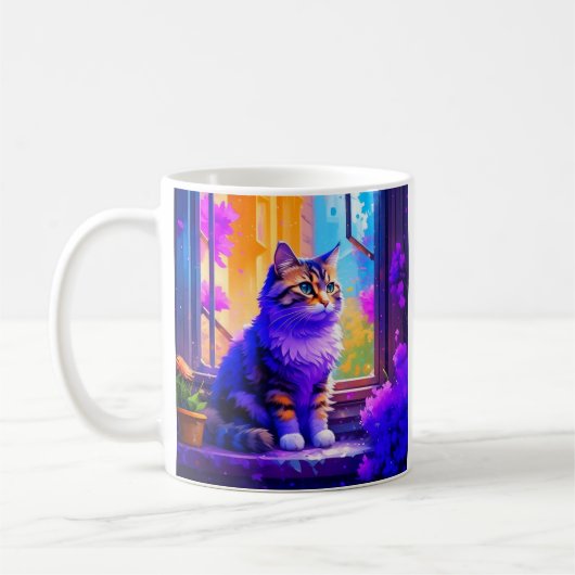 Niedliche Katze im Fenster Kaffeetasse (Links)