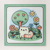 Niedliche Katze im Garten Doodle Art Puzzle (Vertikal)