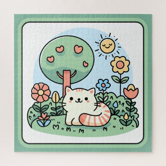 Niedliche Katze im Garten Doodle Art Puzzle (Vertikal)