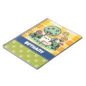 Niedliche Katze im Garten Doodle Kunst Notizblock (Linke Seite)