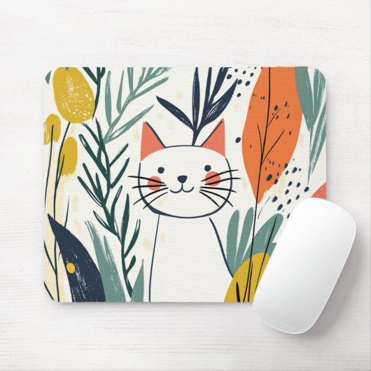 Niedliche Katze im Garten Mousepad (Mit Mouse)