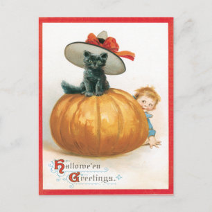 Niedliche Katze im Hut Vintage Postkarte