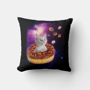 Niedliche Katze im Inneren Donut im Weltraum Liebh Kissen