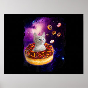 Niedliche Katze im Inneren Donut im Weltraum Liebh Poster