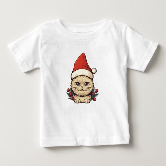 Niedliche Katze im Santa Claus-Hut Baby T-shirt (Vorderseite)
