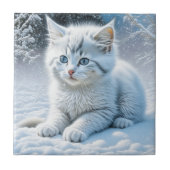 Niedliche Katze im Schnee Fliese (Vorderseite)