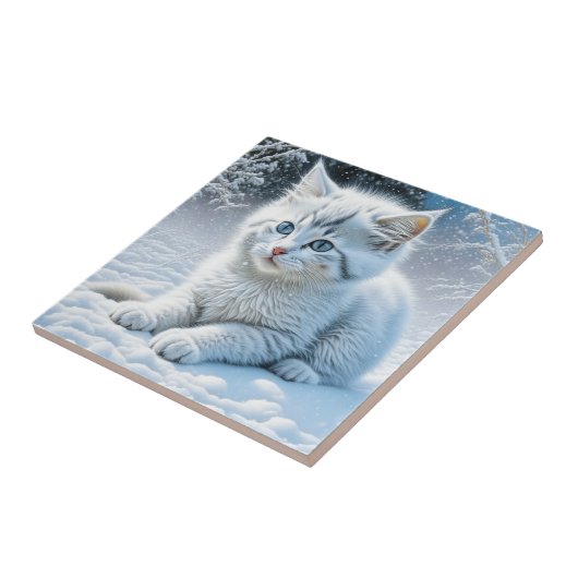 Niedliche Katze im Schnee Fliese (Seite)