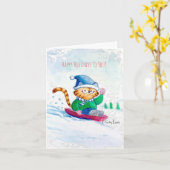 Niedliche Katze, im Schnee geschossen, geklappte U Karte (Gelbe Blume)