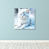 Niedliche Katze im Schnee Leinwanddruck (Insitu (Holzboden))
