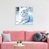 Niedliche Katze im Schnee Leinwanddruck (Insitu (Wohnzimmer))
