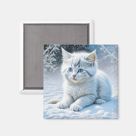 Niedliche Katze im Schnee Magnet (Vorderseite/Rückseite)