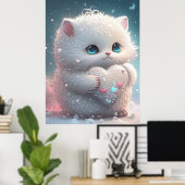 Niedliche Katze im Schnee mit Herz Personalisiert Poster (Heimbüro)