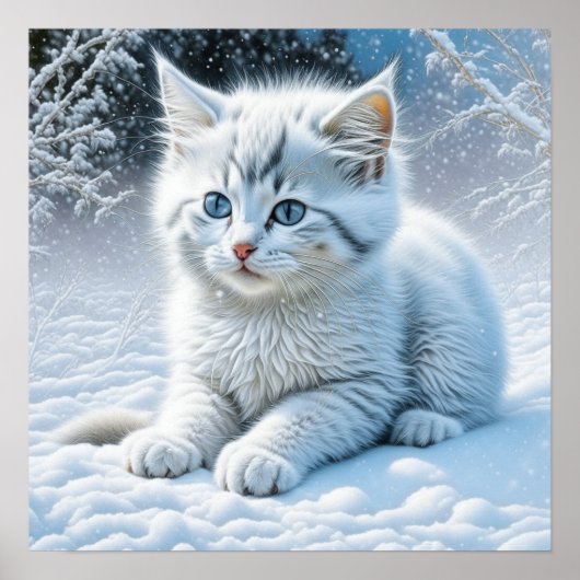 Niedliche Katze im Schnee Poster (Vorne)
